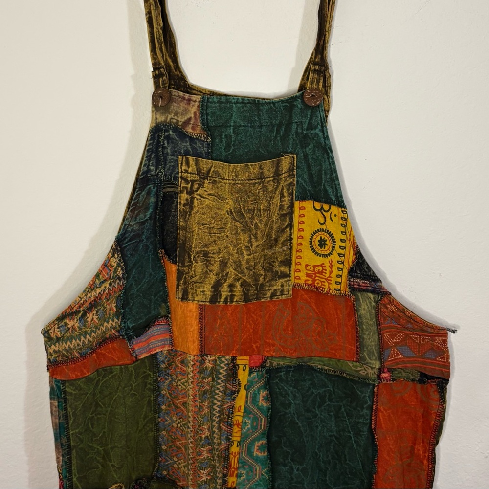 Boho Patchwork Wide Leg Jumpsuit Overalls 100% Cotton - Picture 5 of 16